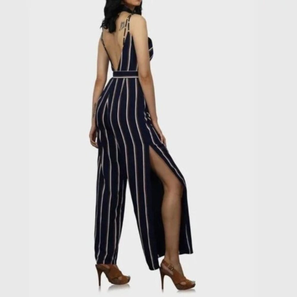 Side Slit Jumpsuit Navy‎ Blue